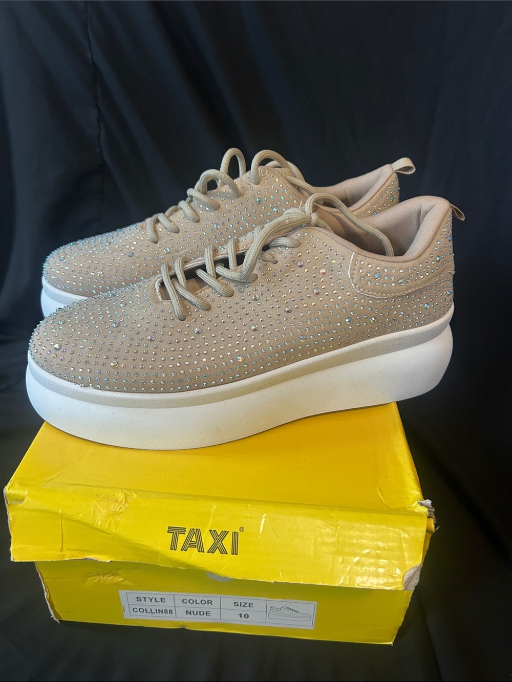 BOGO SALE ITEM!!! Taxi Nude Rhinestone Platform Sneakers for Women